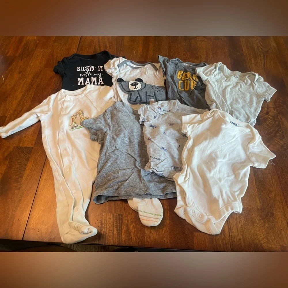 Bundle of 8 assorted brands carters little me Gray and Cream Baby One piece